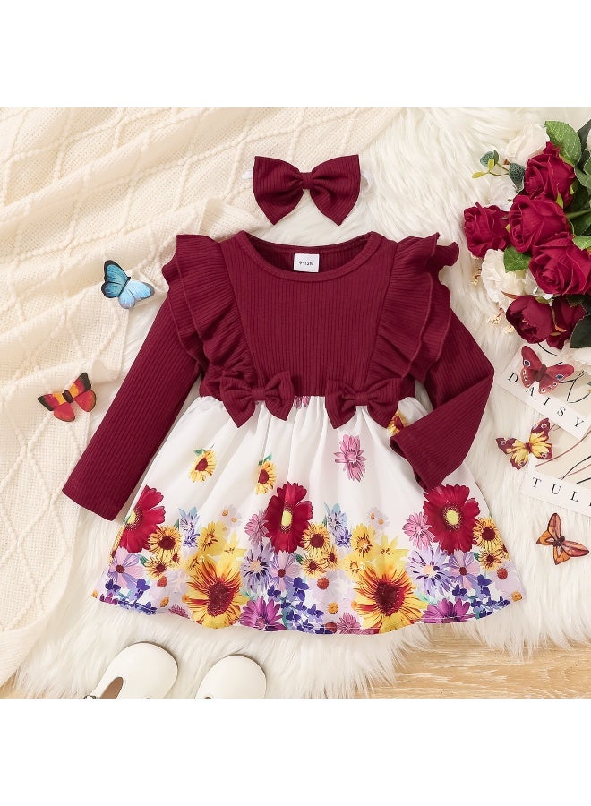Girls' Long Sleeve Dress with Free Headband